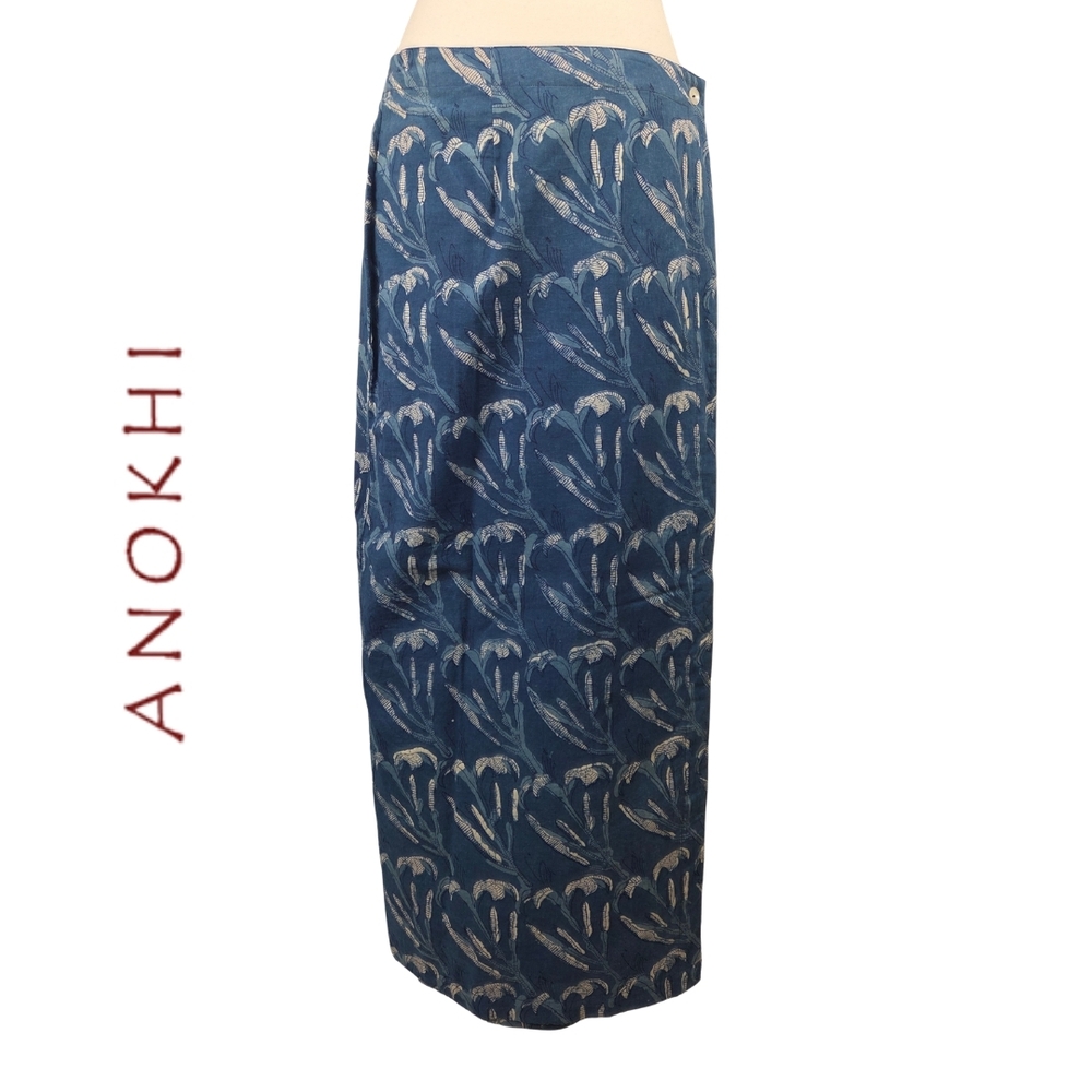 Anokhi Vintage Blue Block Printed Wrap Skirt